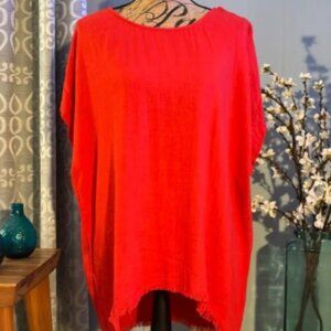 Umgee Linen Blend Hi/Lo Oversized Tunic with Frayed Hem